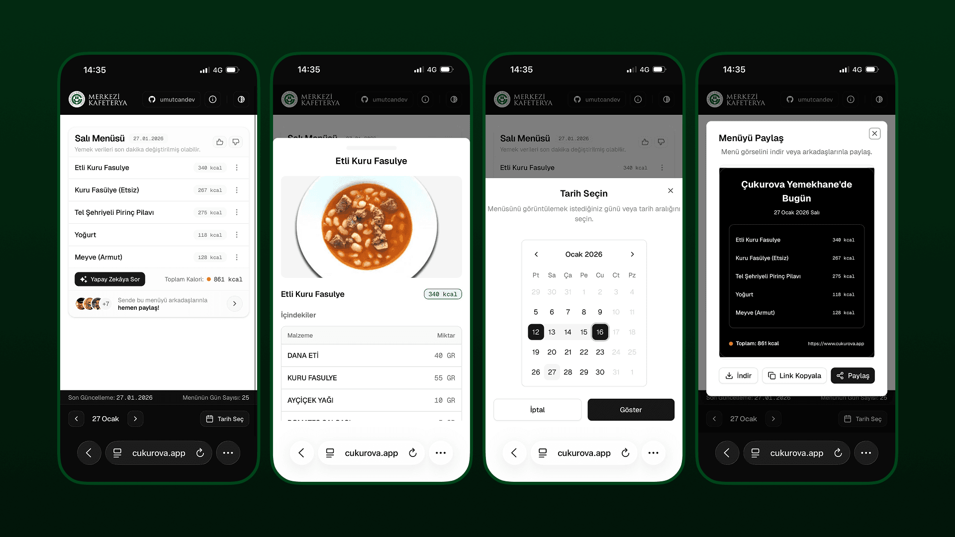 Çukurova University Cafeteria Application preview